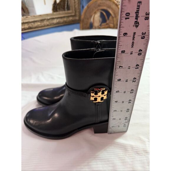 Tory Burch Black Ankle Boots with Gold Logo - Picture 3 of 14